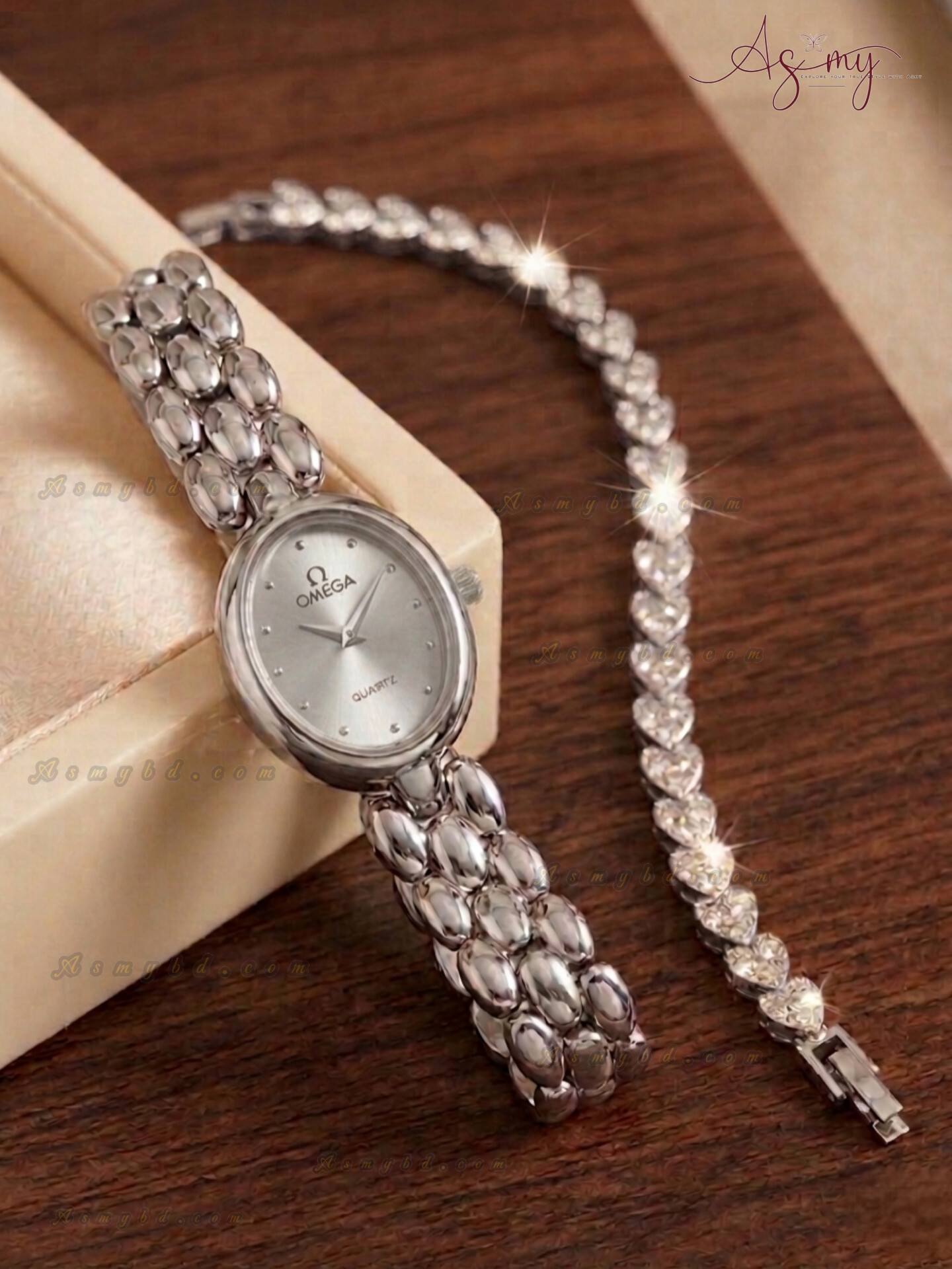 679590526_967557619357615_8135896184440730482_n Ladies Stylish Watch and Bracelet Set | Model- MG7 Silver - Image 1