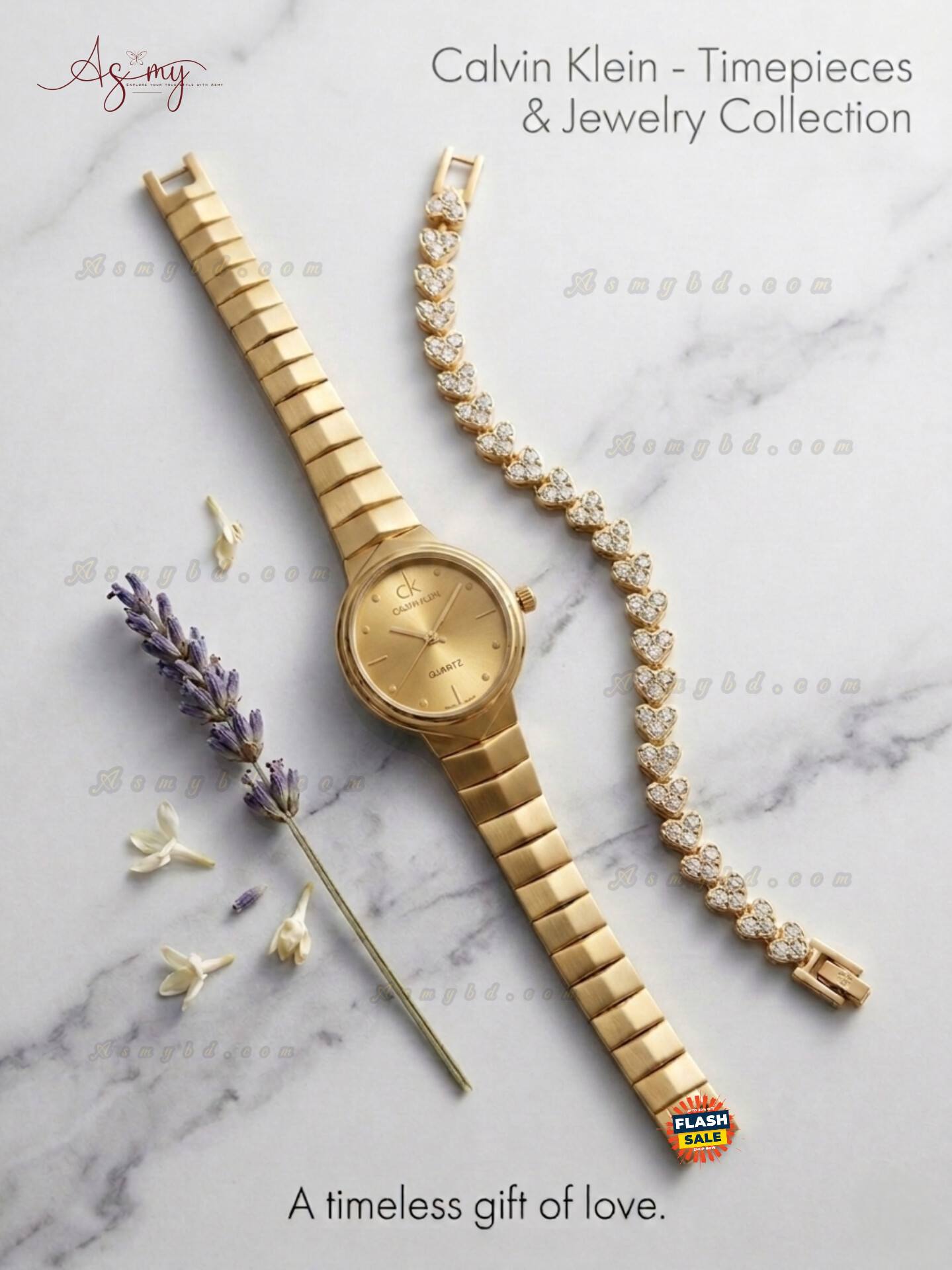 700277781_986431724136871_5112556681512937038_n Ladies Stylish Watch and Bracelet Set | Model- CK07 Golden - Image 1