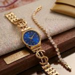 Premium Stylish Ladies Watch and Bracelet Set | Model- GS015 Golden Blue