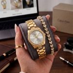 Ladies Premium Stylish Watch and Bracelet Set | Model- Ck09 Golden