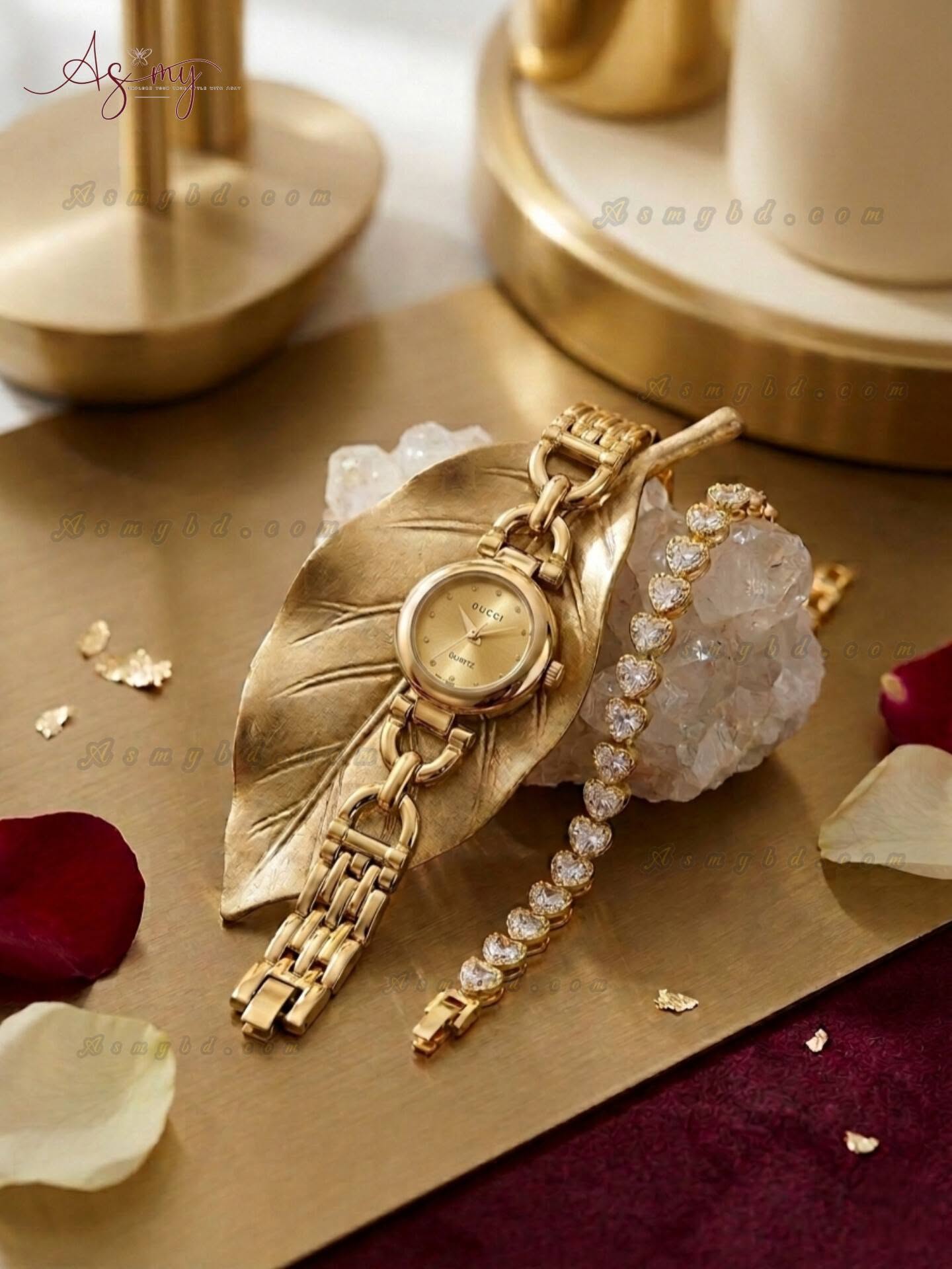 727313812_918463507947082_4220184766024893359_n Ladies Premium Stylish Watch and Bracelet Set | Model- GS027 Golden - Image 1