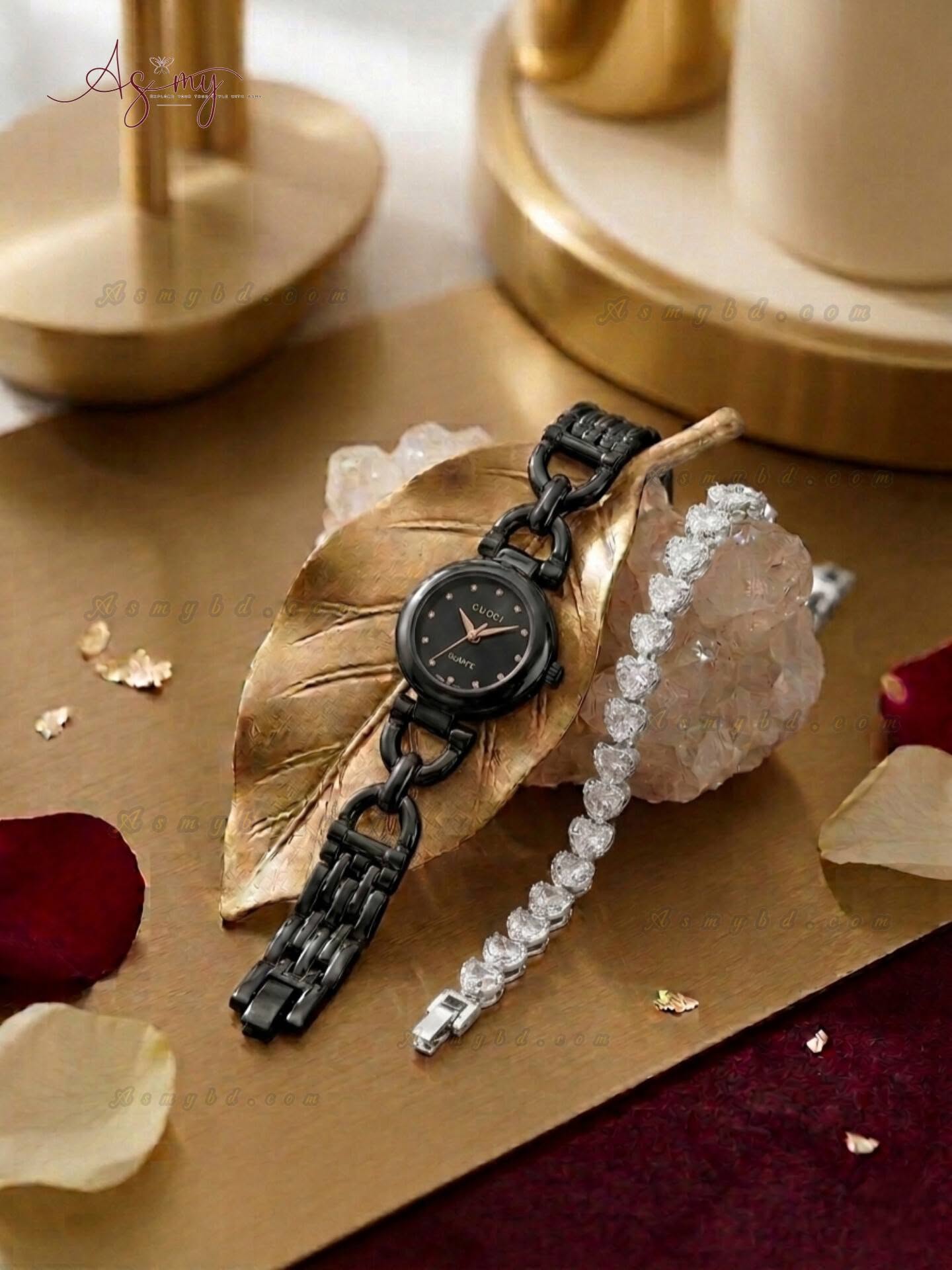 728555731_918463594613740_5821705558859966352_n Ladies Premium Stylish Watch and Bracelet Set | Model- GS027 Black - Image 1